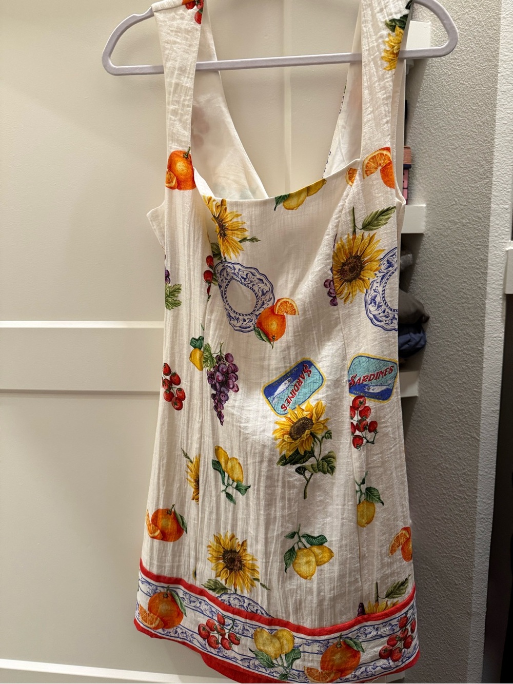 H&M White Mini Dress with Yellow Sunflowers & Orange Fruit Print